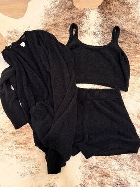 Stars Above 3-Piece Black Fuzzy Lounge Pajama Set – Like New